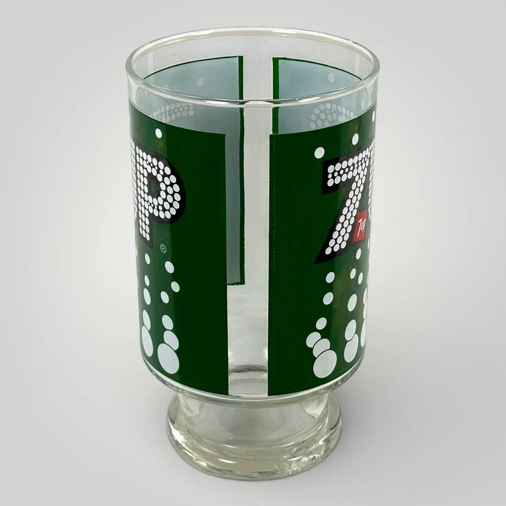 Vintage 7UP Green Logo Tumbler Glass‎ Retro Soda Pop Barware Collectible